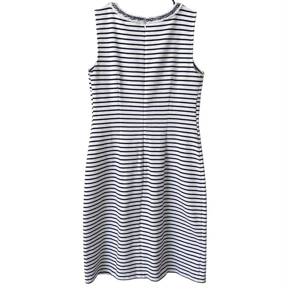 TALBOTS Career Dress Sheath Striped Braided Trim Navy White 4 Professional Chic - Picture 3 of 5